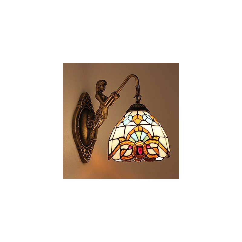 Lámpara de pared de hierro forjado creativa, estilo rural, estilo europeo, con luces de cristal