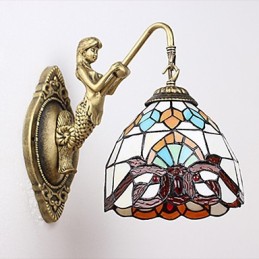 Lámpara de pared de hierro forjado creativa, estilo rural, estilo europeo, con luces de cristal