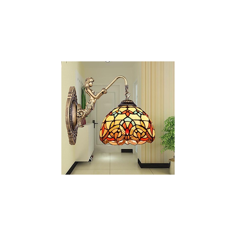Lámpara de pared de hierro forjado creativa, estilo rural, estilo europeo, con luces de cristal