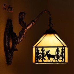 Lámpara de pared de hierro forjado creativa, estilo rural, con ciervo navideño, estilo europeo, con luces de cristal.