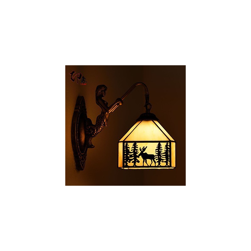 Lámpara de pared de hierro forjado creativa, estilo rural, con ciervo navideño, estilo europeo, con luces de cristal.