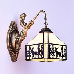 Lámpara de pared de hierro forjado creativa, estilo rural, con ciervo navideño, estilo europeo, con luces de cristal.