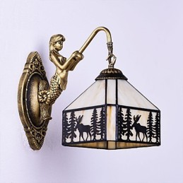 Lámpara de pared de hierro forjado creativa, estilo rural, con ciervo navideño, estilo europeo, con luces de cristal.