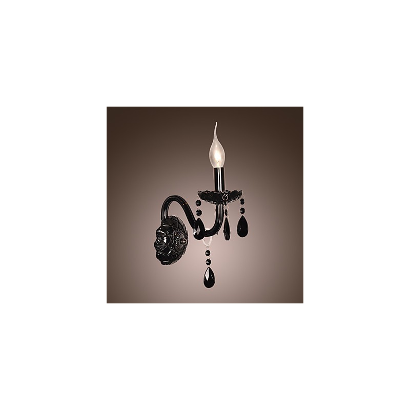 Lámpara de pared de cristal negro con bombilla de vela