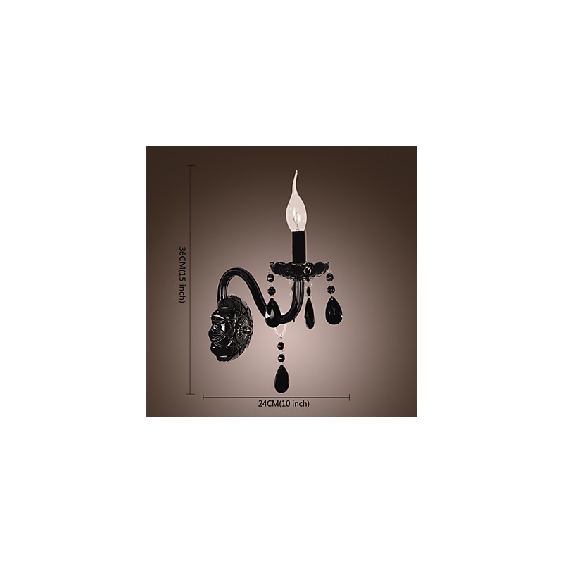Lámpara de pared de cristal negro con bombilla de vela