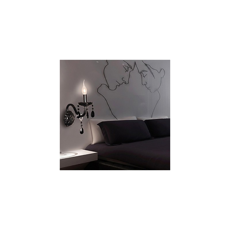 Lámpara de pared de cristal negro con bombilla de vela