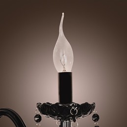 Lámpara de pared de cristal negro con bombilla de vela