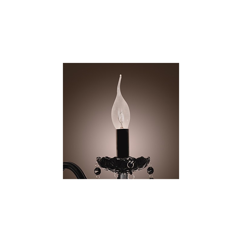 Lámpara de pared de cristal negro con bombilla de vela