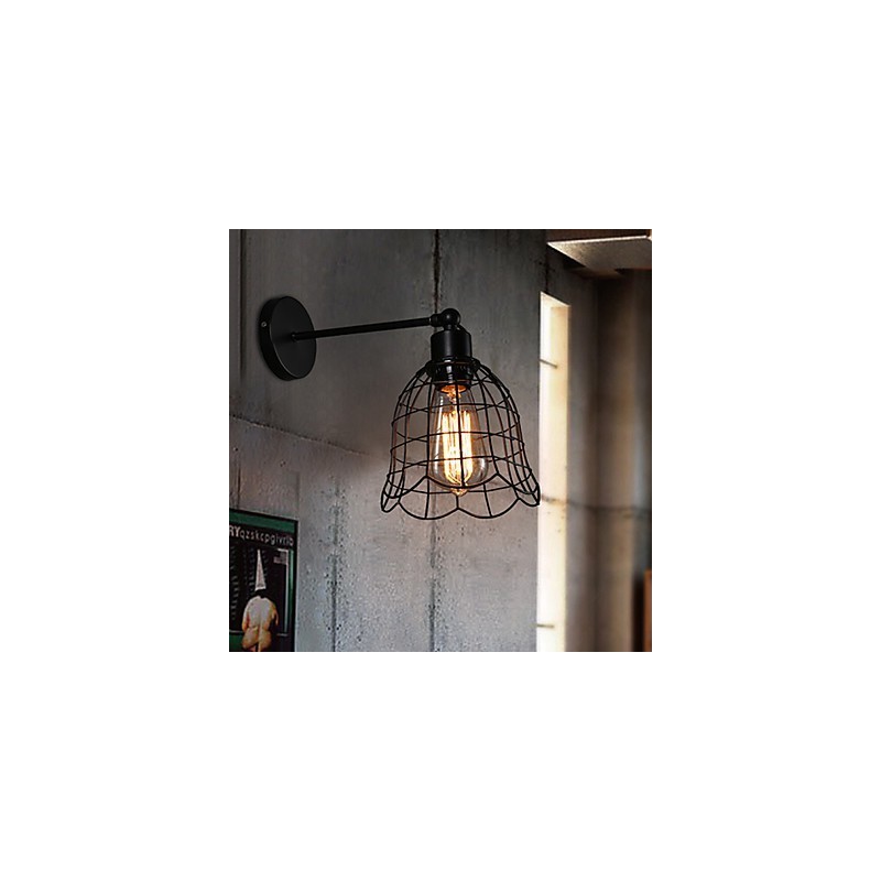 Lámpara de pared industrial de un solo cabezal, estilo europeo, de hierro forjado.