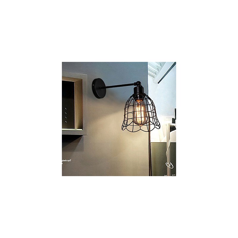 Lámpara de pared industrial de un solo cabezal, estilo europeo, de hierro forjado.