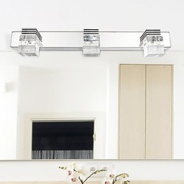 Lámpara de pared moderna con pantalla cúbica de burbujas de vidrio y espejo frontal.