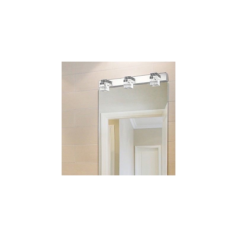 Lámpara de pared moderna con pantalla cúbica de burbujas de vidrio y espejo frontal.