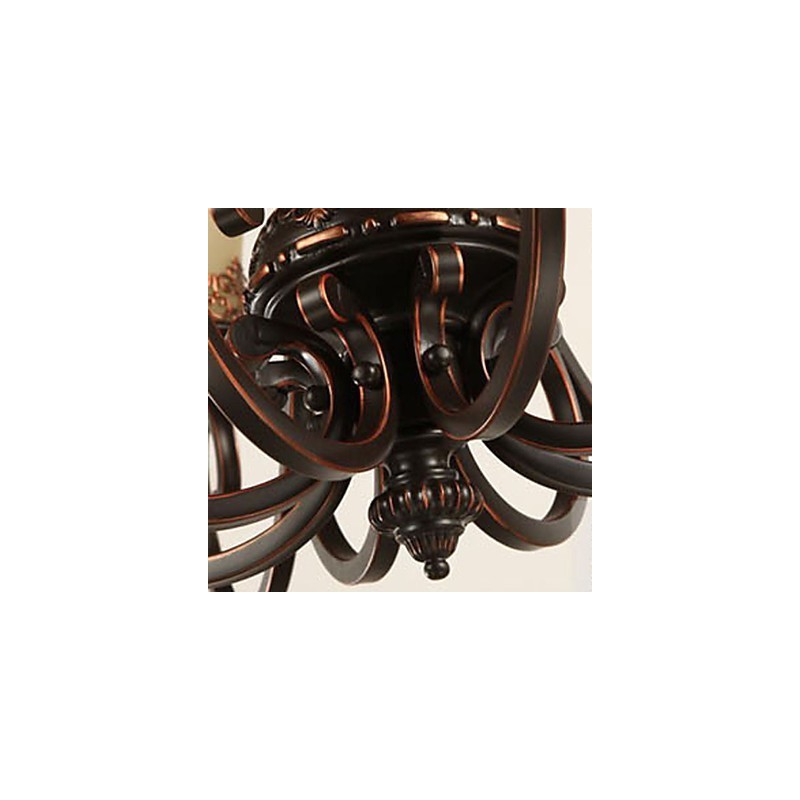 Lámpara colgante de araña de 6 luces con pantalla de metal y cristal estilo vintage.