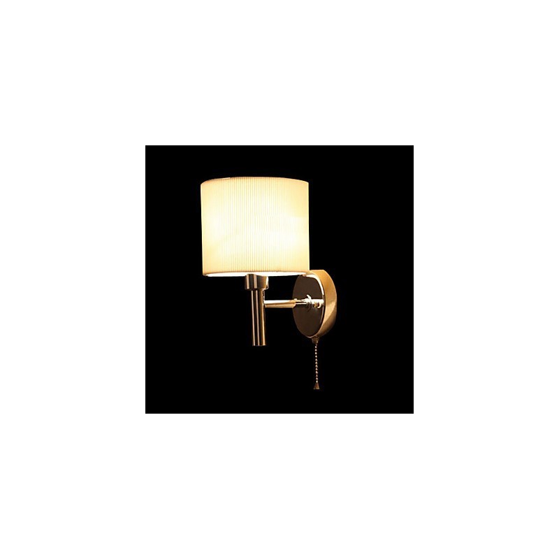 Elegante lámpara de pared de metal y tela con 1 luz en cilindro blanco