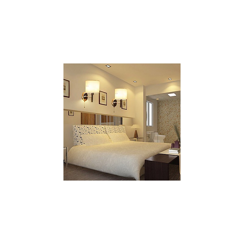 Elegante lámpara de pared de metal y tela con 1 luz en cilindro blanco