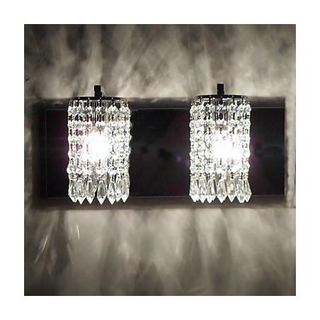 Aplique de pared moderno con colgantes de cristal y 2 luces en cromo pulido Aplique de pared moderno con colgantes de cristal y 2 luces en cromo pulido
