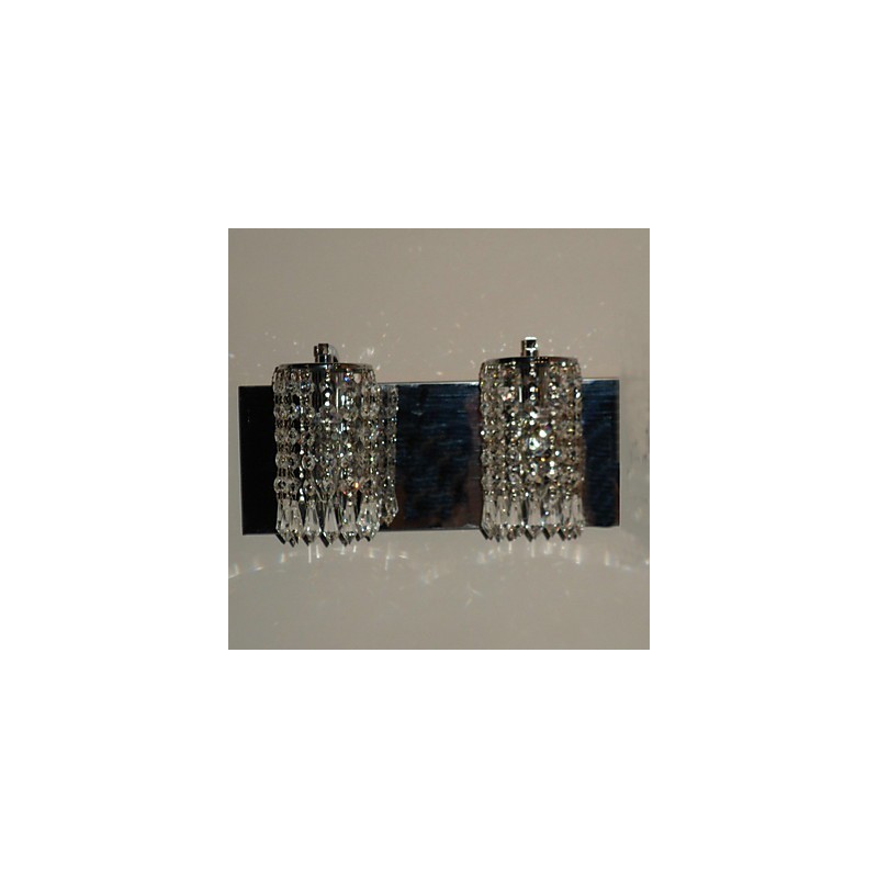 Aplique de pared moderno con colgantes de cristal y 2 luces en cromo pulido
