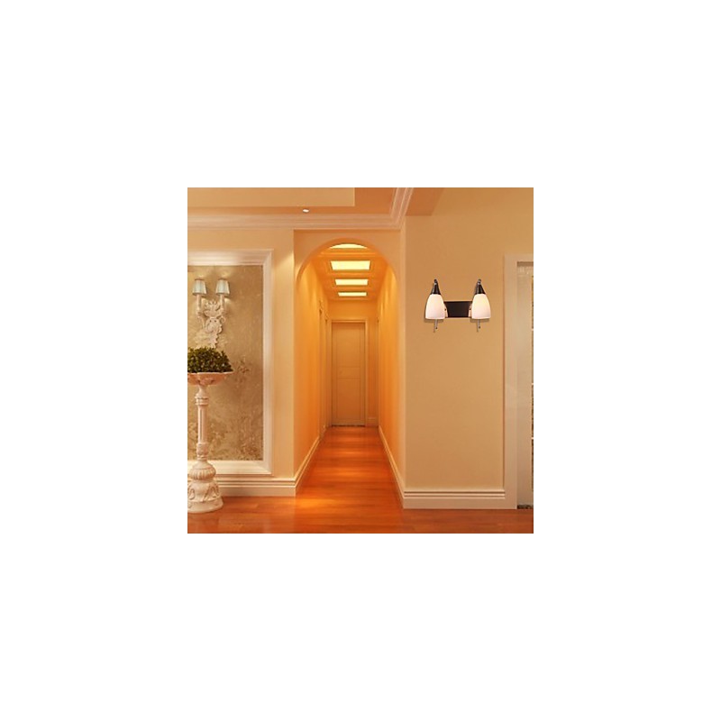 Aplique de pared de 2 luces con pantalla blanca