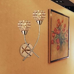 Aplique de pared de cristal dorado de 2 luces