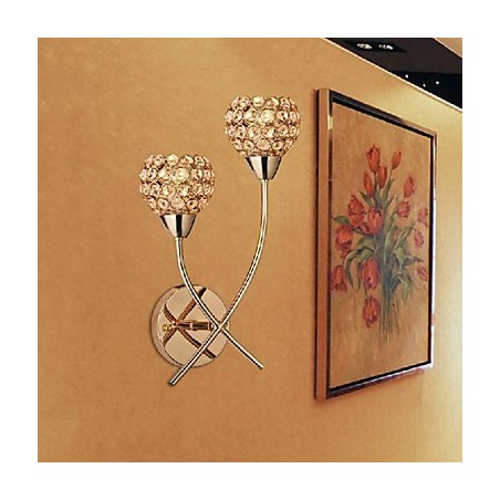 Aplique de pared de cristal dorado de 2 luces Aplique de pared de cristal dorado de 2 luces