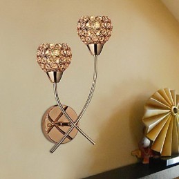 Aplique de pared de cristal dorado de 2 luces
