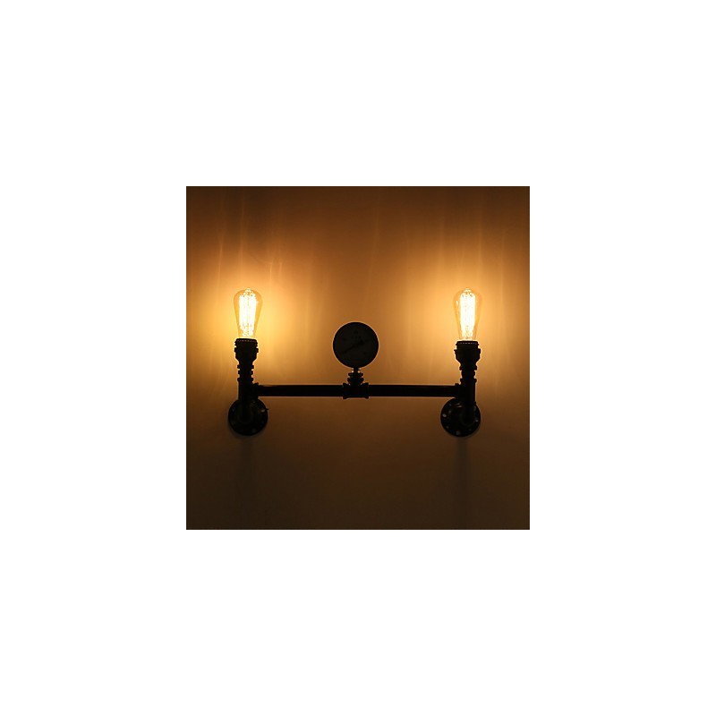 Lámparas de pared de tubo industriales vintage de 2 cabezales, luces creativas negras, iluminación decorativa para restaurante, cafetería y bar.