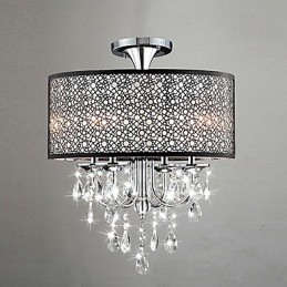 Lámpara de araña moderna y contemporánea de cristal en forma de tambor, estilo mini, cromada