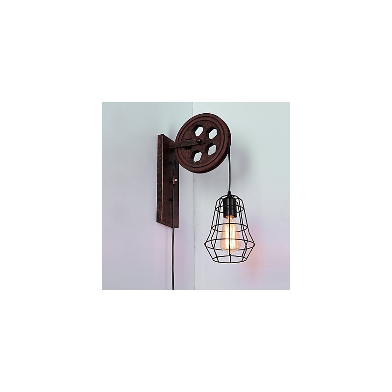 Lámpara de pared de hierro retro industrial con personalidad creativa y polea elevadora.