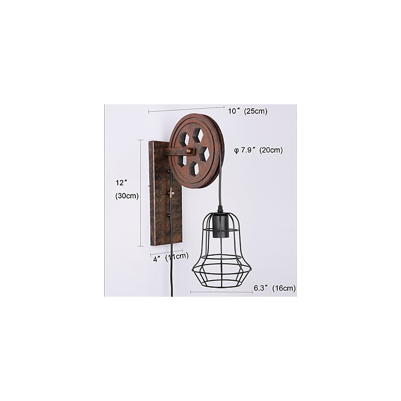 Lámpara de pared de hierro retro industrial con personalidad creativa y polea elevadora.