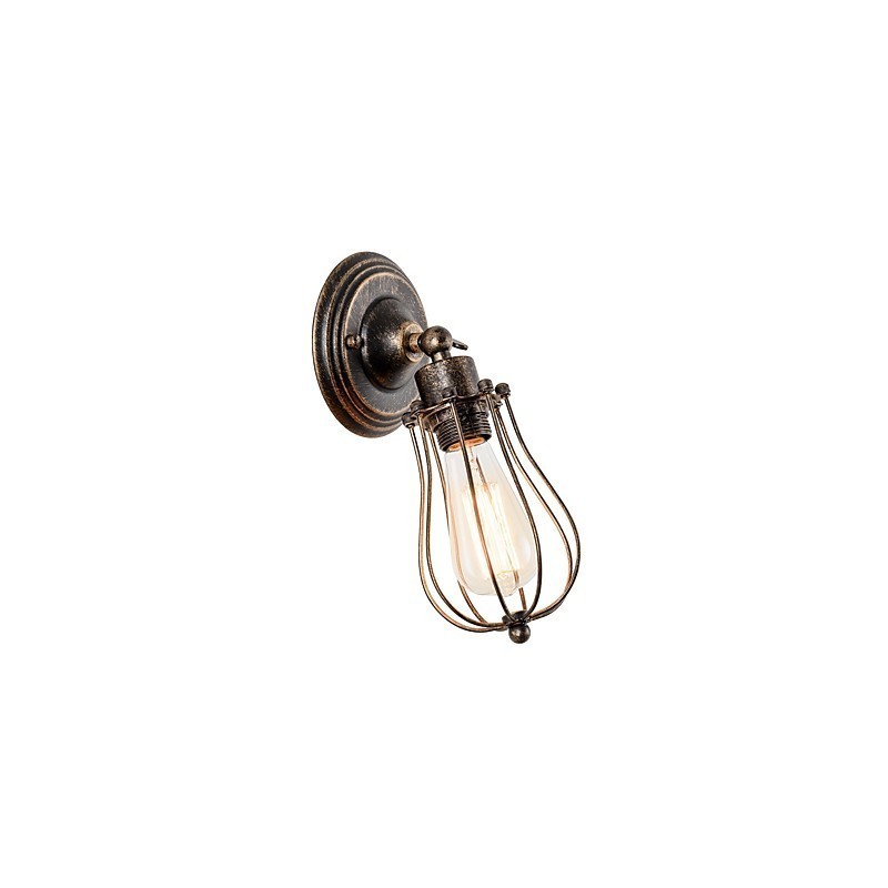 Aplique de pared vintage industrial, lámpara de pared con jaula de alambre de metal negro