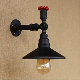 Aplique de pared con luz ambiental de estilo rústico tipo cabaña, color negro