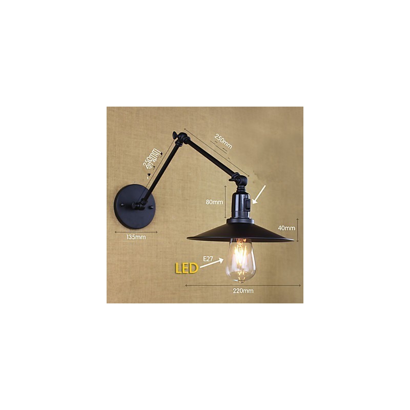 Apliques de pared con luz descendente de brazo oscilante estilo mini con pintura rústica