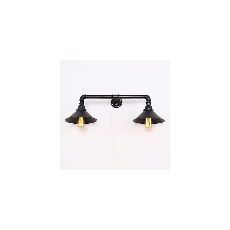 Lámpara de pared de tubo industrial vintage con pantalla de metal negro para decoración de restaurantes, cafeterías y bares, con 2 luces y acabado pintado.