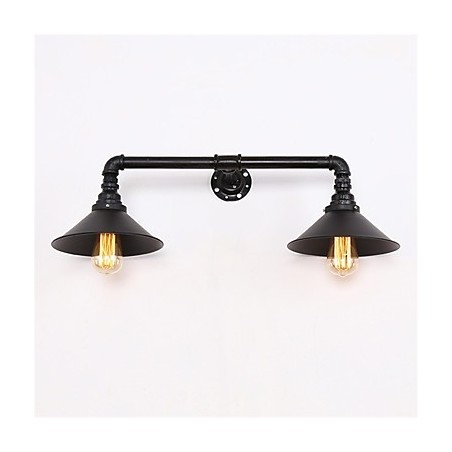 Lámpara de pared de tubo industrial vintage con pantalla de metal negro para decoración de restaurantes, cafeterías y bares, con 2 luces y acabado pintado. Lámpara de pared de tubo industrial vintage con pantalla de metal negro para decoración de restaurantes, cafeterías y bares, con 2 luces y acabado pintado.