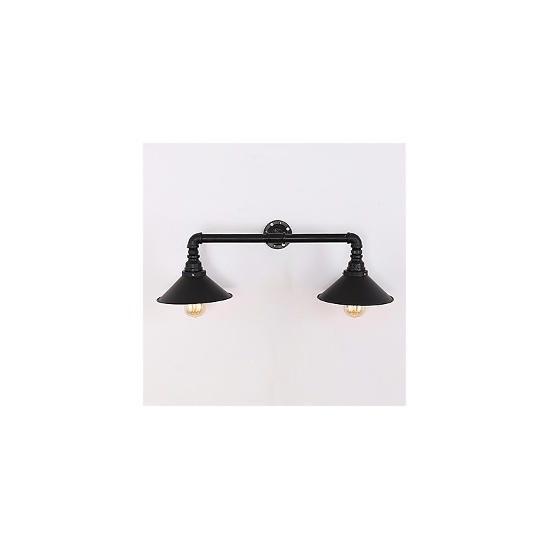Lámpara de pared de tubo industrial vintage con pantalla de metal negro para decoración de restaurantes, cafeterías y bares, con 2 luces y acabado pintado.