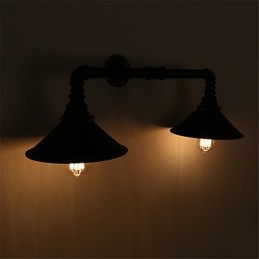 Lámpara de pared de tubo industrial vintage con pantalla de metal negro para decoración de restaurantes, cafeterías y bares, con 2 luces y acabado pintado.