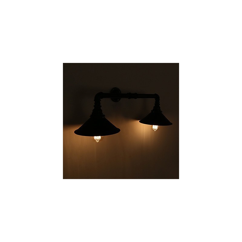 Lámpara de pared de tubo industrial vintage con pantalla de metal negro para decoración de restaurantes, cafeterías y bares, con 2 luces y acabado pintado.