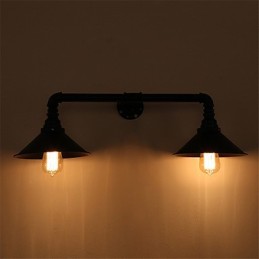 Lámpara de pared de tubo industrial vintage con pantalla de metal negro para decoración de restaurantes, cafeterías y bares, con 2 luces y acabado pintado.
