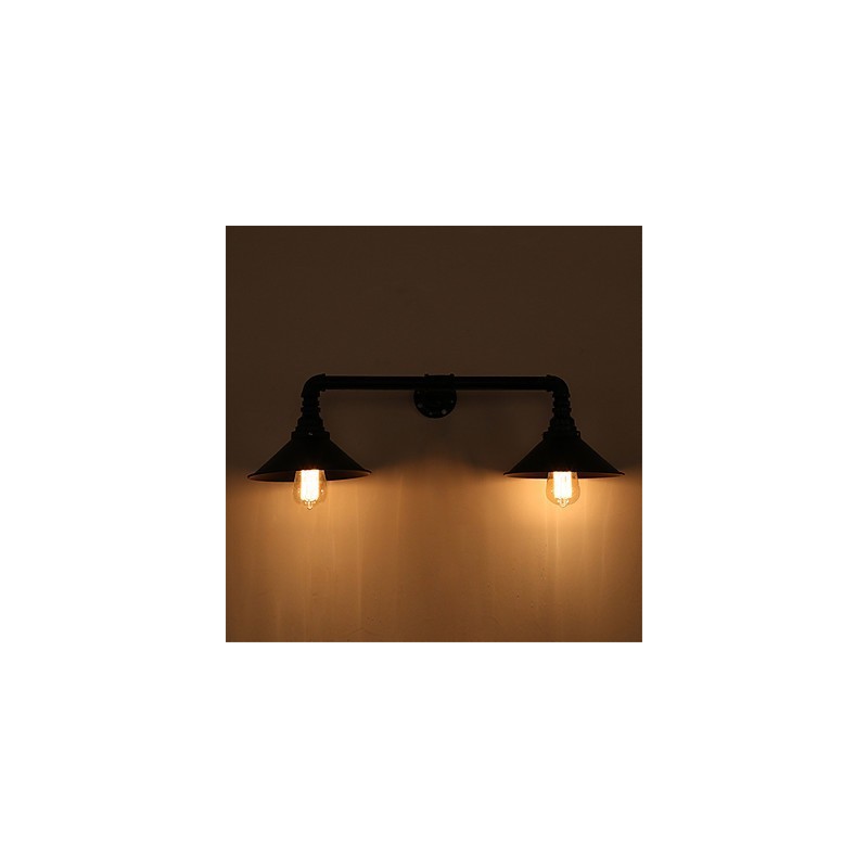 Lámpara de pared de tubo industrial vintage con pantalla de metal negro para decoración de restaurantes, cafeterías y bares, con 2 luces y acabado pintado.