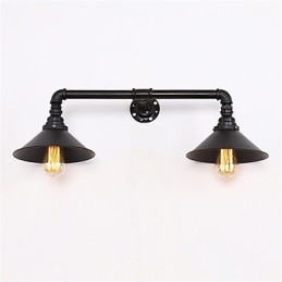 Lámpara de pared de tubo industrial retro de 2 cabezales, sencilla, de metal negro, para loft, comedor, cocina, bar, cafetería, decoración, iluminación