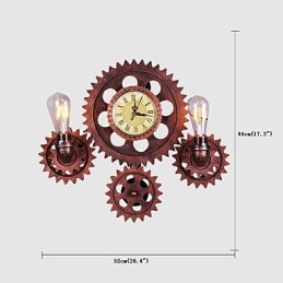 Lámparas de pared industriales vintage con forma de engranaje de madera, luces giratorias creativas, iluminación decorativa para restaurantes, cafeterías y bares.