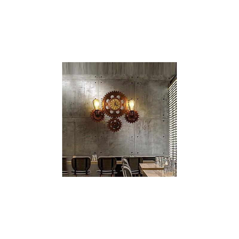 Lámparas de pared industriales vintage con forma de engranaje de madera, luces giratorias creativas, iluminación decorativa para restaurantes, cafeterías y bares.