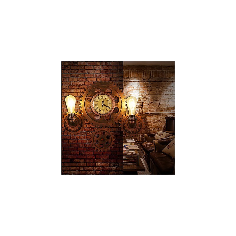 Lámparas de pared industriales vintage con forma de engranaje de madera, luces giratorias creativas, iluminación decorativa para restaurantes, cafeterías y bares.