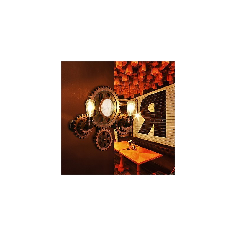 Lámparas de pared industriales vintage con forma de engranaje de madera, luces giratorias creativas, iluminación decorativa para restaurantes, cafeterías y bares.