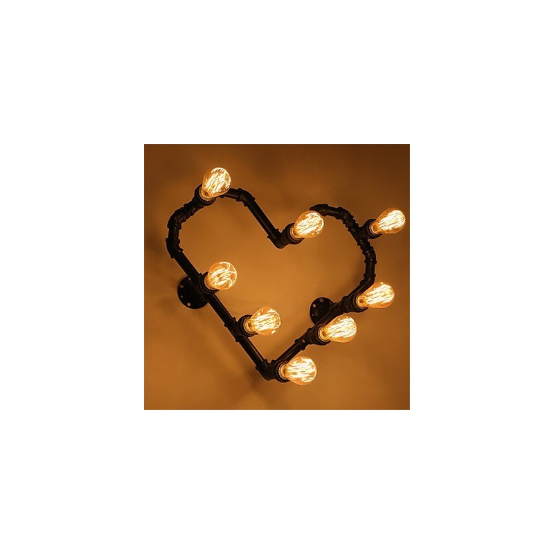 Lámpara de pared creativa con forma de corazón y tubería de agua vintage, estilo industrial, para sala de estar, restaurante, bar, cafetería, decoración de pared.