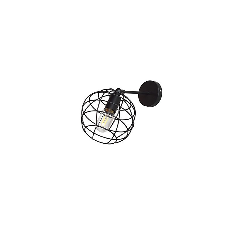 Lámpara de pared de hierro redonda hueca con ladrillos, estilo americano, con decoración de sable de luz, color negro