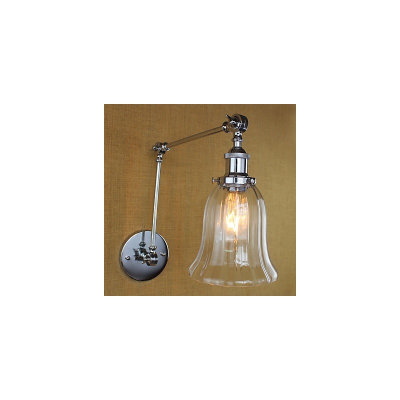 Lámpara de pared con brazo oscilante, luz ambiental de estilo mini con protección ocular, estilo galvanizado retro campestre