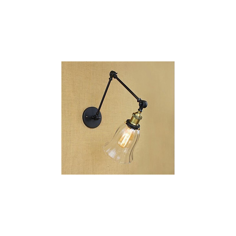 Lámpara de pared con brazo oscilante, luz ambiental de estilo mini con protección ocular, estilo galvanizado retro campestre