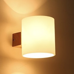 Aplique de pared con luz descendente de estilo mini, lámpara de noche de madera de troncos para dormitorio, con protección para los ojos, estilo campestre novedoso
