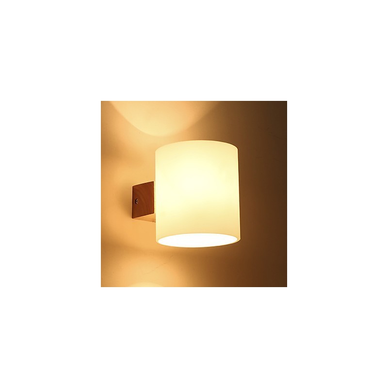 Aplique de pared con luz descendente de estilo mini, lámpara de noche de madera de troncos para dormitorio, con protección para los ojos, estilo campestre novedoso